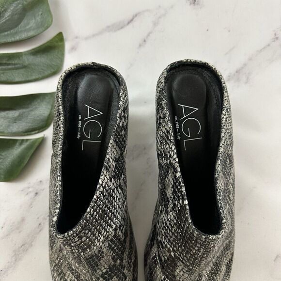 AGL Womens Mule Booties Heels Size 42 11 Black Gray Snakeskin Leather Point Toe - Picture 4 of 7